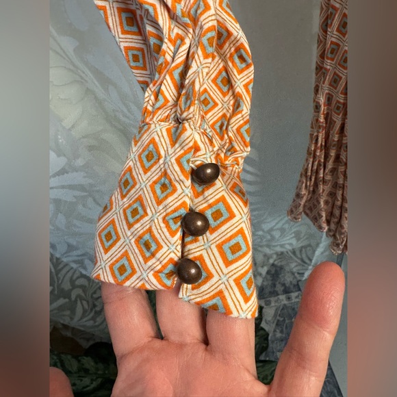 Free People Pink with Geometric Pattern Open Back Long Sleeve Midi Dress - Picture 7 of 8